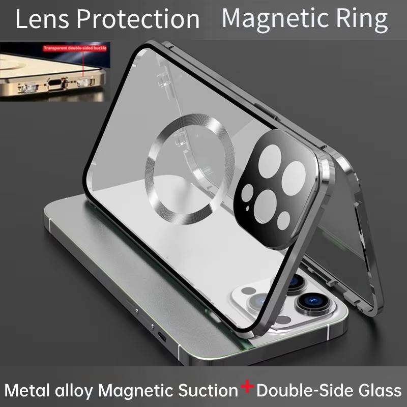 Case for iPhone 13 12 Pro Max/ 13Pro,with Double Sided Magnetic Tempered Glass cases,Magsafe Wireless Charging Magnetic Adsorption Metal Bumper Cover