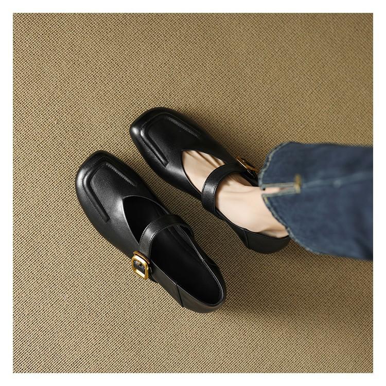 Great to wear French single shoes women's retro square head one-word buckle Mary Jane shoes women's round head low heel medium heel thick heel
