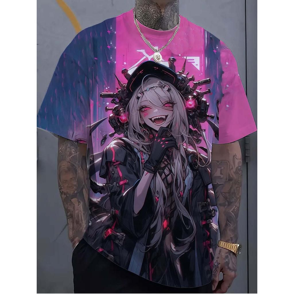 Vibrant Demon Girl Anime T-Shirt, Unisex Casual Tops for Streetwear, Concerts, Festivals Daily Wear