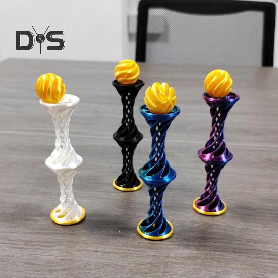 3D Printed Spiral Toy with Launching Ball Impossible Pyramid Passthrough Sculpture Vortex Thread Illusion Stress Relief Kids Adults Mini Spiral