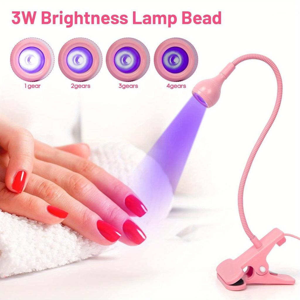 LED Lamp with Clip-on Flexible Metal Tube and Plastic Head, Mini Gel Lamp, USB Desk Lamp Nail Dryer for DIY Manicure. Suitable