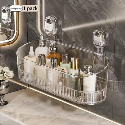 Punch-Free Bathroom Drain Rack Wall-Mounted Suction Storage Box Kitchen Bathroom Organizer No Drilling Storage Accessories