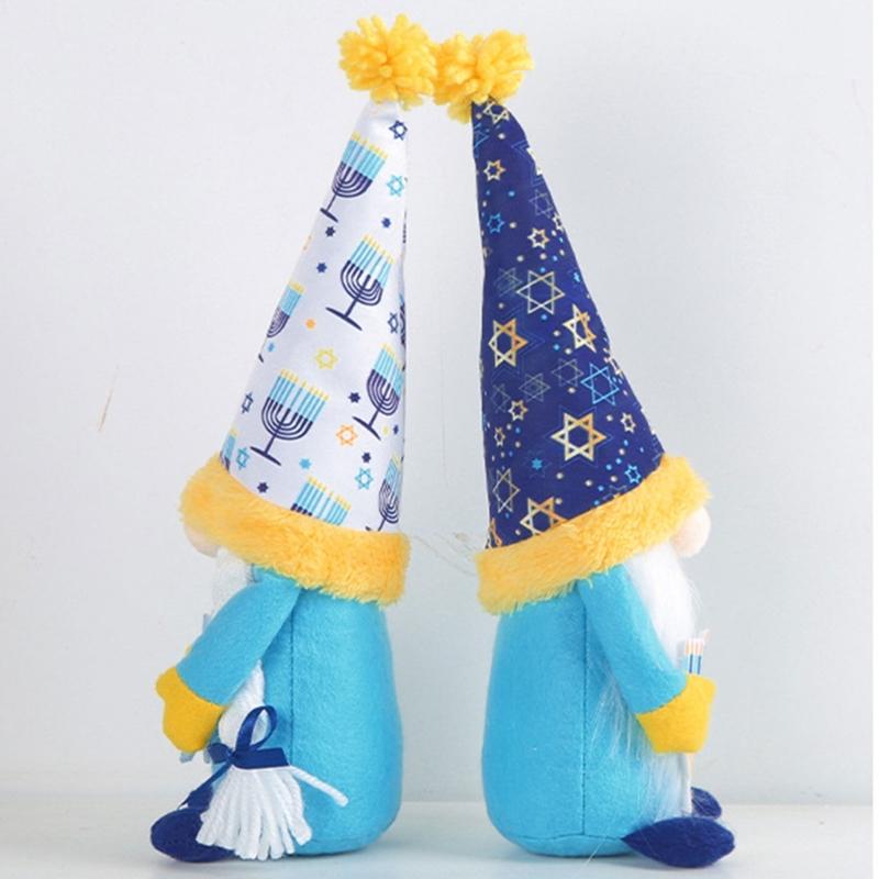 Faceless Ornament Colorful Cloth Hanukkah Festival Gnome Ornament Cultural Home Decorations for Holiday Party Festive