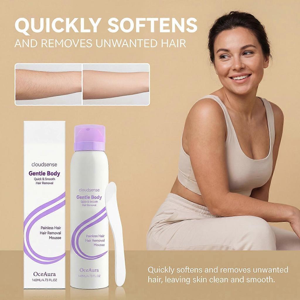 Haarentfernungscreme für empfindliche Haut, schnell wirkend, mit Aloe & Hyaluronsäure, Spray, sanfte Körperhaarentfernung, schmerzfreies Haarentfernungsmousse