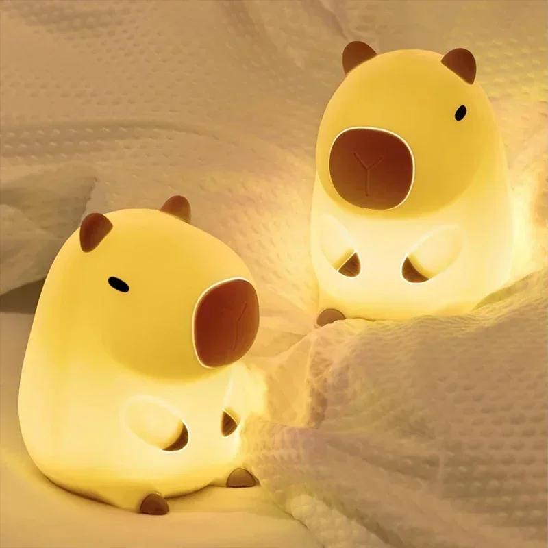 Capybara Night Light for Kid Silicone Baby Nursery Lamp Dimmable Squishy Touch Bedside Lamps Adorable Rechargeable Animal Lights