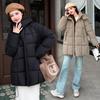 Womens Mid-Length Cotton Padded Coat With Hood Loose Fit Warm Winter Jacket In Solid Colors