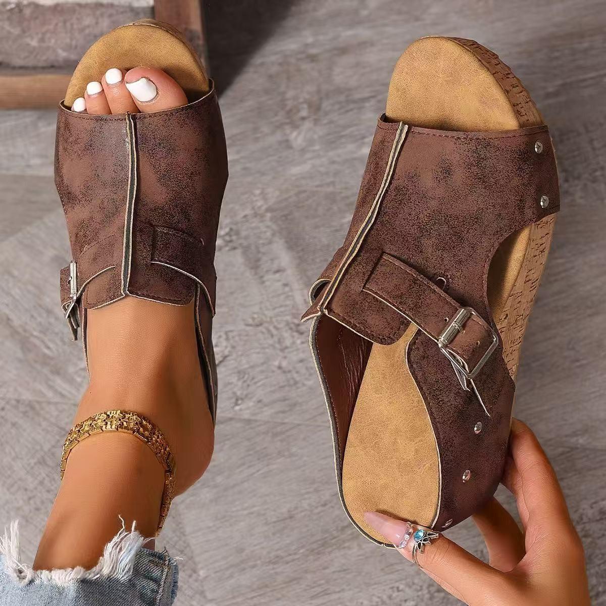 

Foreign trade 2025 Roman sandals flat platform sandals large size shoes fish mouth women spot wedge sandals women 43