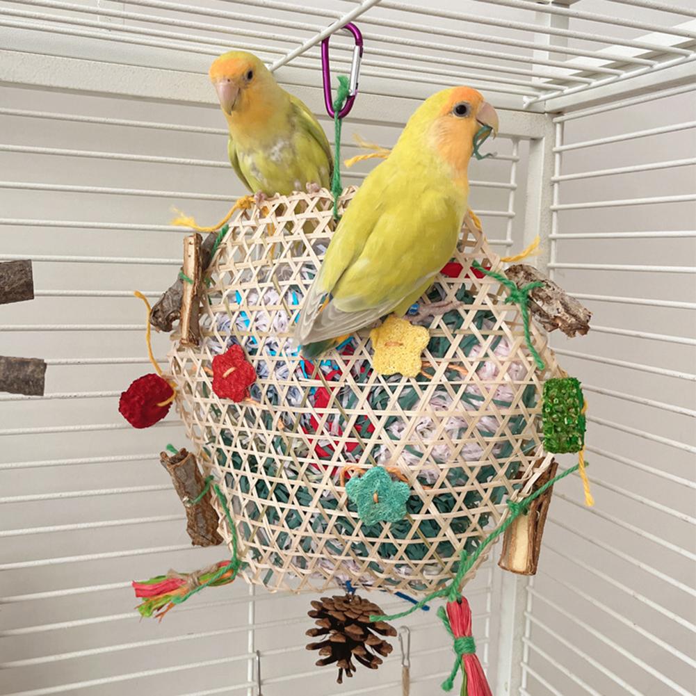 Bird Toys, Foraging Shredder Hanging Toys With Metal Hook, Bamboo Frame, Bamboo Woven Porous Structure Bird Cage Accessories For Cockatiel Budgies