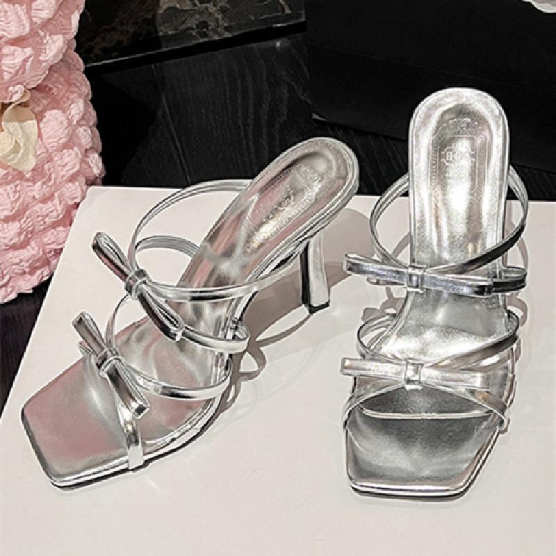 Fashion Luxury Bow Cross Tied Women Sandals Summer Fashion Square Toe Open Toe Super High Heel Designer Shoes Sweet Comfort Dress Shoes