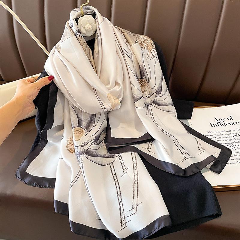 The new printing silk scarf spring and summer outside take sunscreen scarf beach towel thin section warm neck temperament versatile ladies