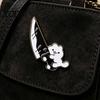 Denim Jacket Pin Novelty White Cat Holding Knife Enamel Brooch Pin, Cute Cartoon Hat Animal Lapel for Shirt, Clothing, Backpacks, Jackets, Accessory