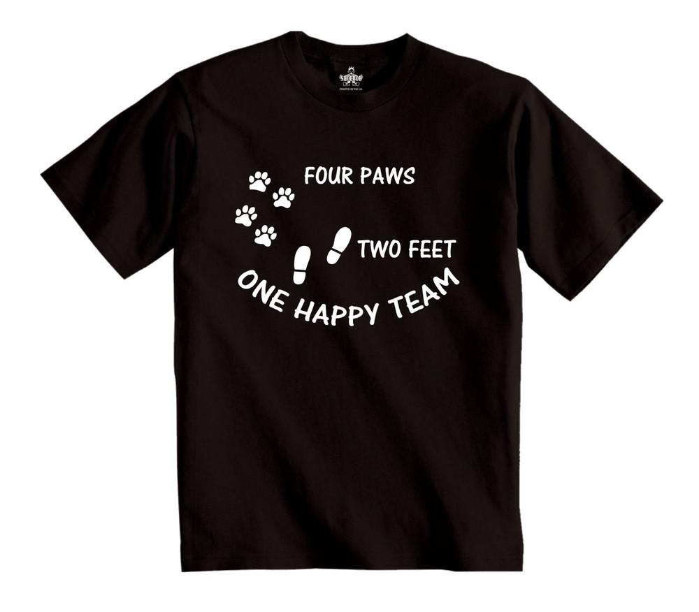 

Shoebob Four Paws Two Feet One Happy Team T-shirt Dog Lovers top Dog Walkers tee M