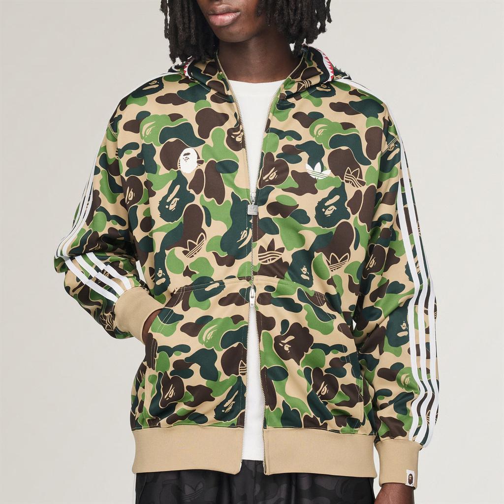 adidas X BAPE Shark Track Hoodie Jacket Crew Green Unisex Outerwear KF4916