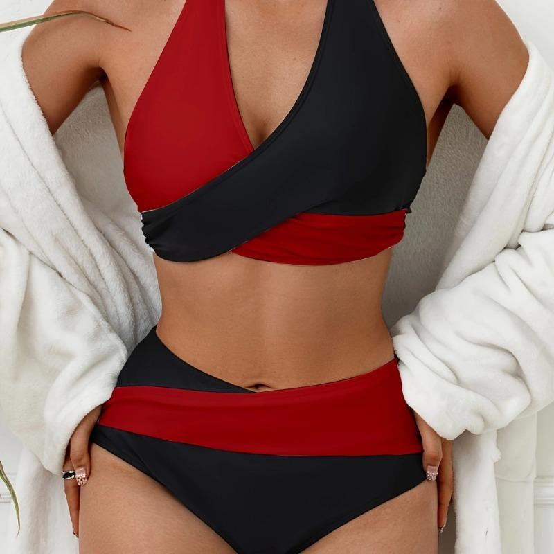 European and American New Swimsuit Split Splicing Contrasting Color Bikini Seaside Bikini Color Matching