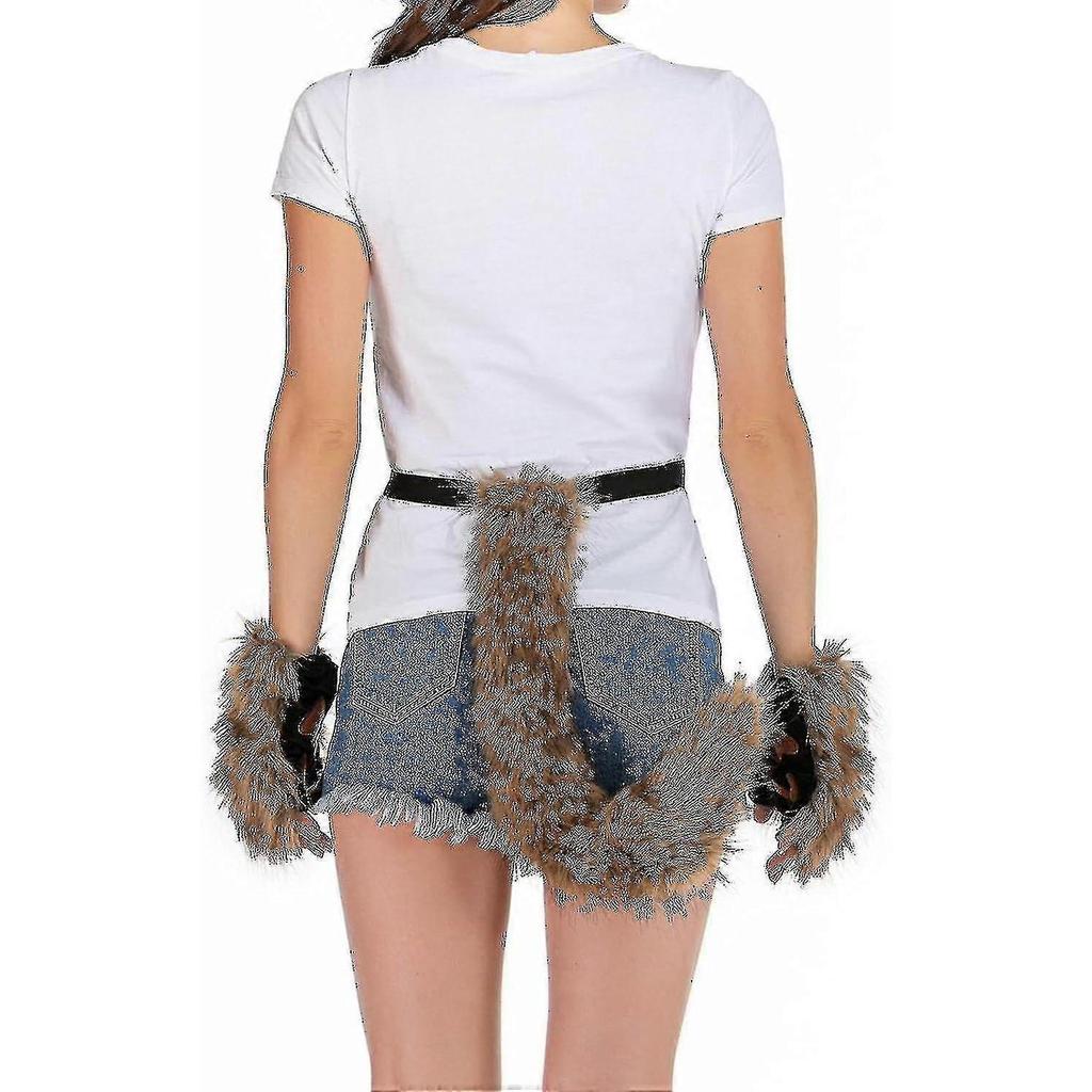 2024Faux Fur Fox Tail Cat Wolf Cosplay Costume Set Plush Mask Fluffy Paw Gloves Halloween Christmas