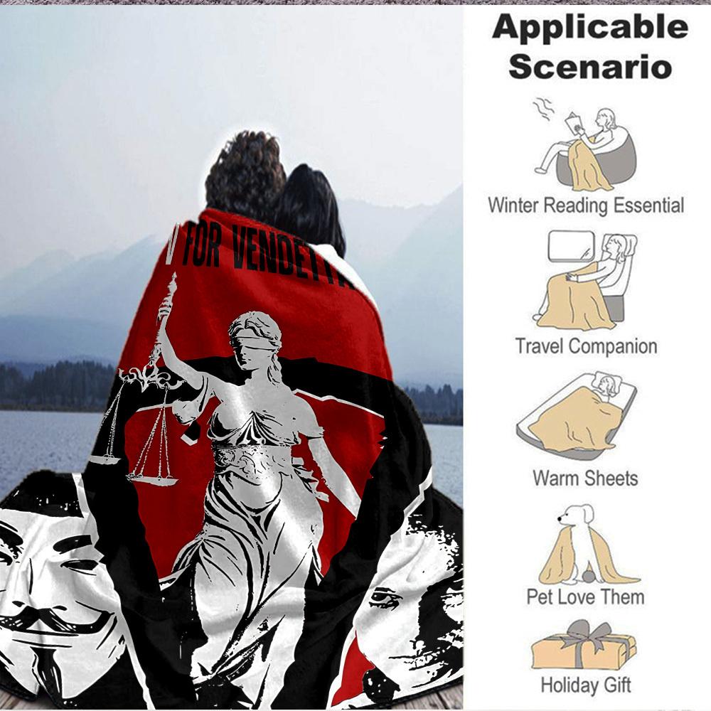 1pc V for Vendetta Flannel Throw Blanket - HD Printed Lightweight Soft Warm All-Season Blanket for Sofa, Bed, Travel, Camping 087