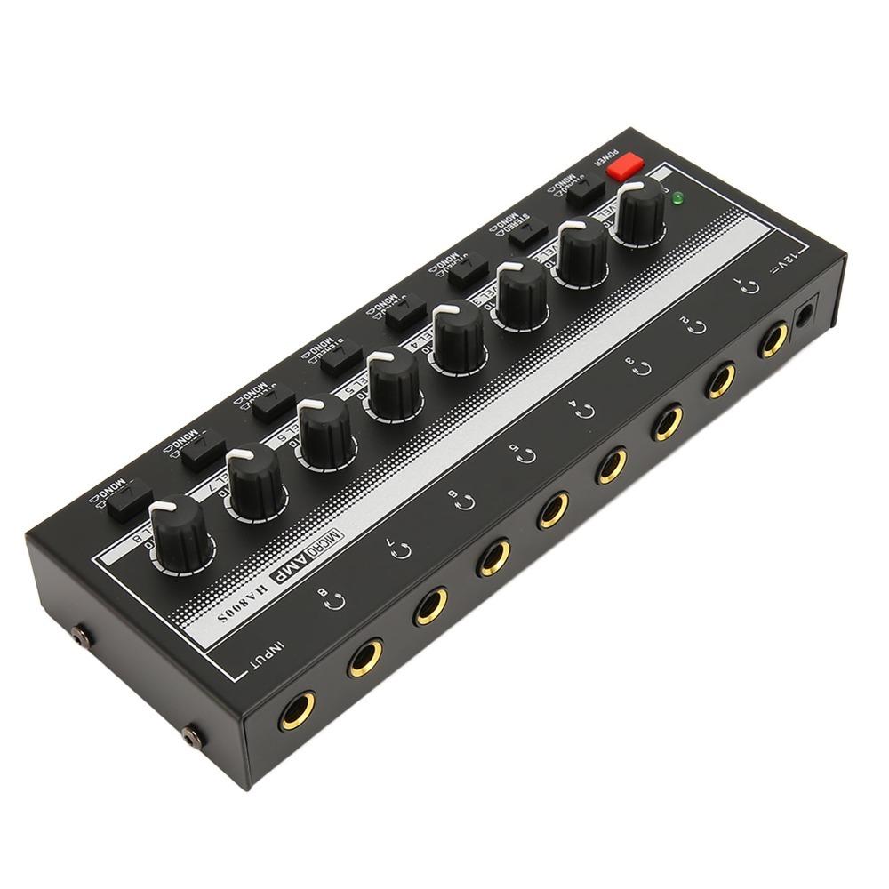 8-Channel HA800S Headphone Amplifier 1/4" TRS Input/Output Audio Mixer Studio Recording