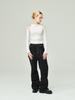 Amadyu Slim Cutout Ribbed Stitch T-Shirt Slim Fit Cutout Top T-Shirt_Cream Beige