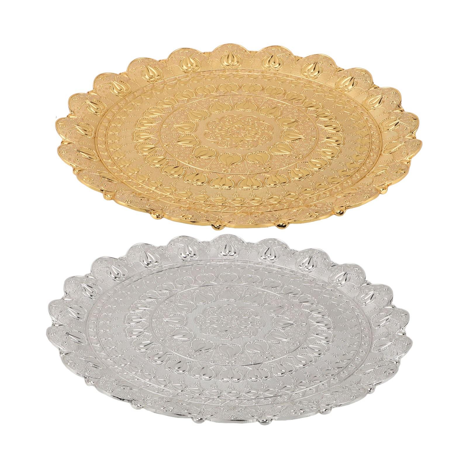 Турецкий чайный кофейный поднос в винтажном стиле с тисненым узором круглая кофейная — фото 12