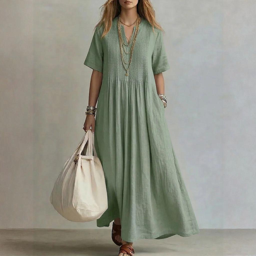 Women's Dress Casual Flowy Dresses V-neck Vocation Boho Beach Sundress