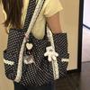 Korean Vintage Polka Dot Canvas Shoulder Bag Women Cute Lace Handle Bag Large Capacity Tote Casual and Versatile Storage Bags