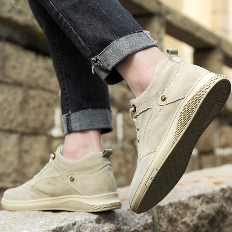 New Men Elevator Shoes Height Increase Insole 7CM Leather Casual Men Shoes Sneakers Man Breathable Leather Shoes Men Ankle Boots