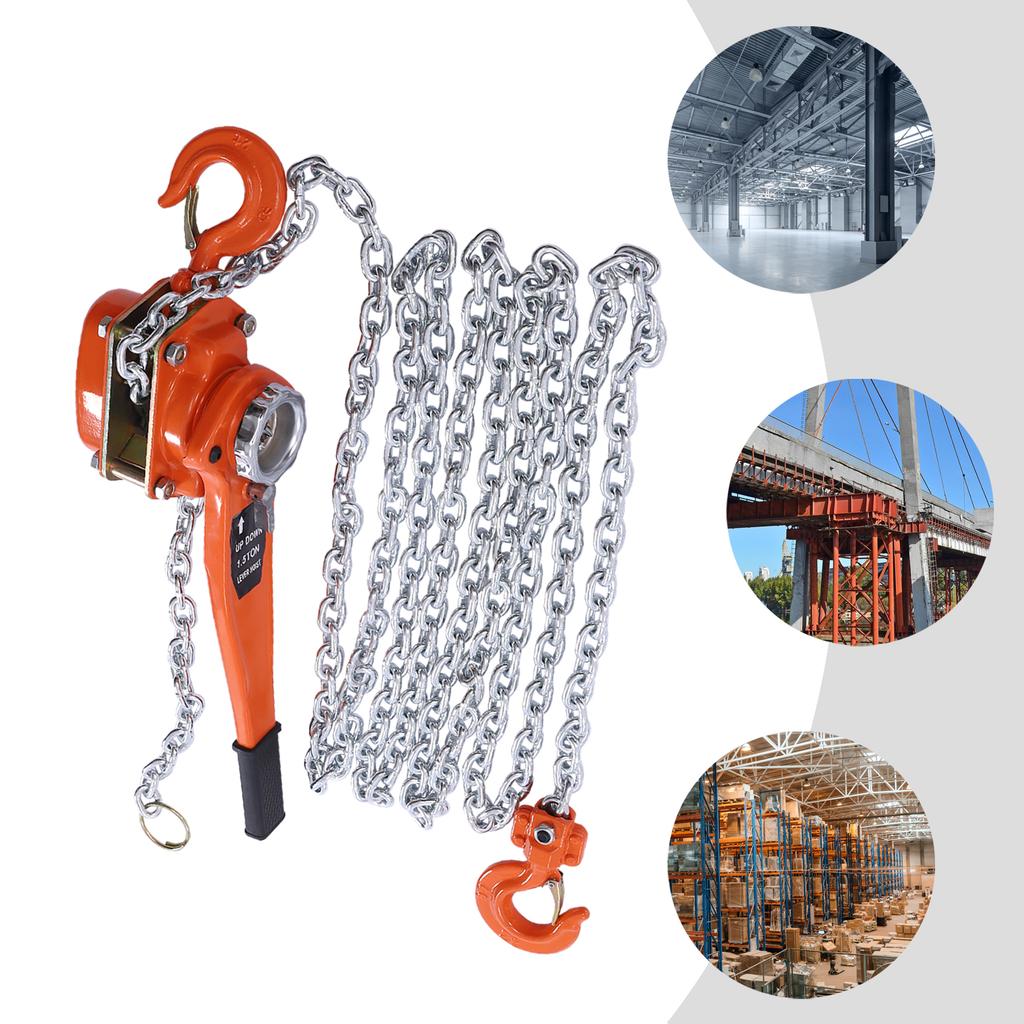 1,5 Tonnen manueller Kettenzug, 3300 lbs Tragfähigkeit, 20 Fuß Hubhöhe, Manganstahl Hand-Flaschenzug für Garage, Werkstatt, Bau, Beladung