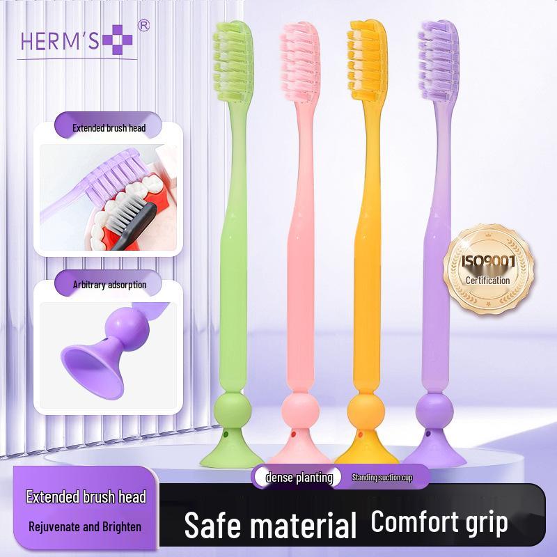 

Bass Suction Cup Toothbrush with Soft Bristles, Long Wide Head, Gum Protection, Ideal for Adult Household Cleaning
