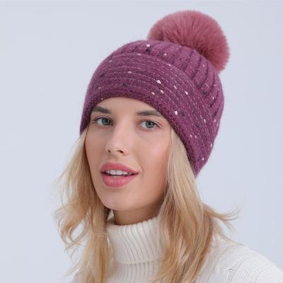 Women's Autumn Winter Plush Knitted Soft Rabbit Wool Hat Warm Beret
