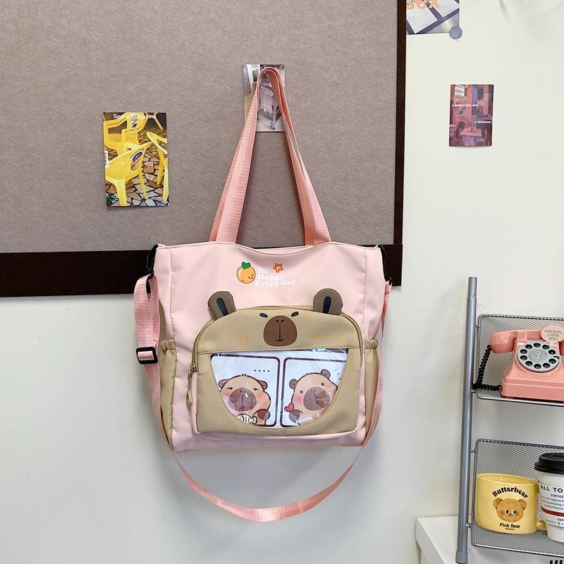 Make-up Bag New Contrasting Color Cartoon Cute Tote Bag Large Capacity Trendy Messenger Bag Portable Student Tote