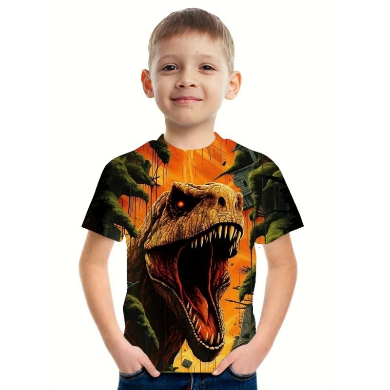 Summer Round Neck 3D Printed Dinosaur Pattern Top Fashionable Casual Short Sleeved Children's Boy T-shirts