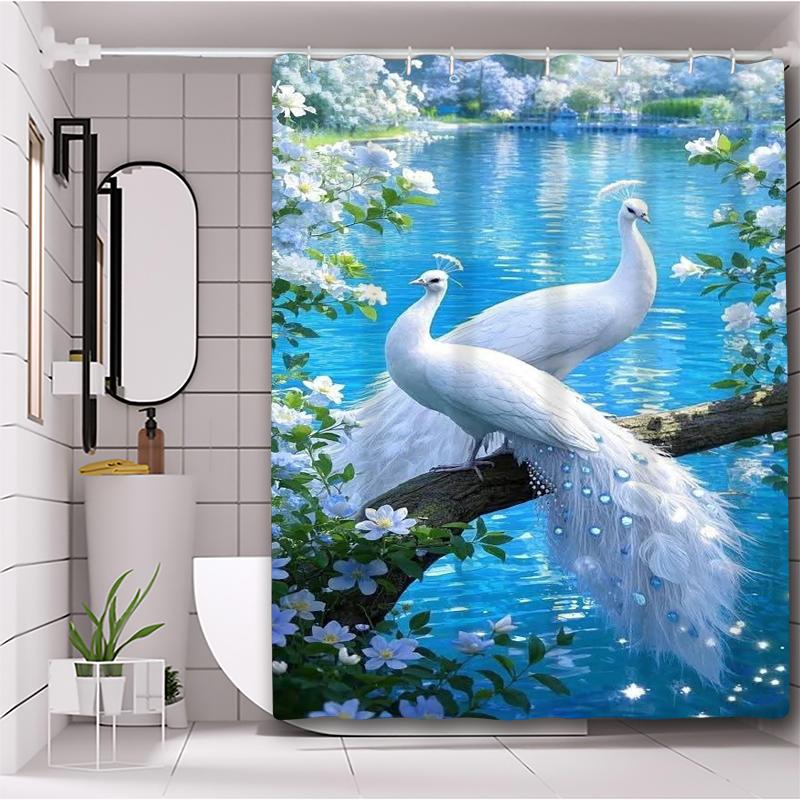 Animal Elegant Peacock Pattern Bathroom Shower Curtain With 12 Hooks Home Bathroom Decor And Accessories