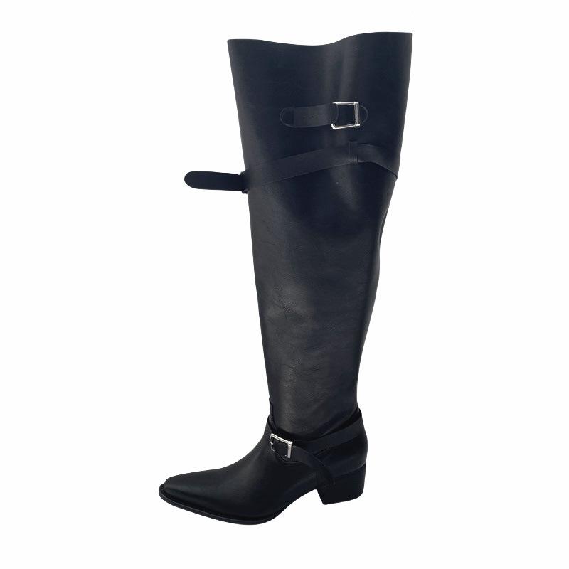 Maillard Pile Boots WoLong Boots Autumn Winter Pointed Head Thick Heel Two Wear Belt Buckle Knight Boots High Boots