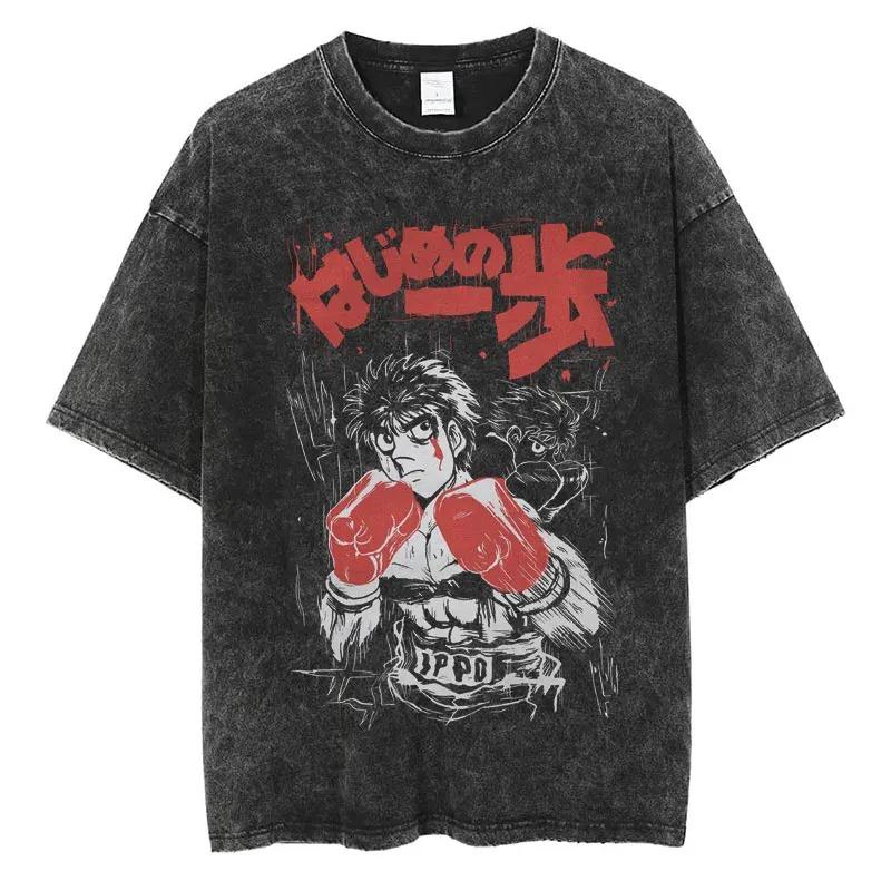 Hajime no Ippo Makunouchi Ippo Manga Panel Vintage Washed Oversized T-Shirt | Unisex Anime Boxen Streetwear Tee