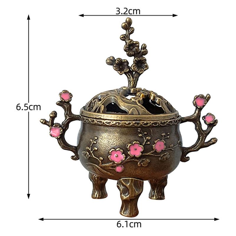 Mini Pflaumenblüten Glücks-Räuchergefäß Metall Lotus Räuchergefäß Schale Räucherstäbchenhalter mit Griff Yoga Meditation Heimdeko