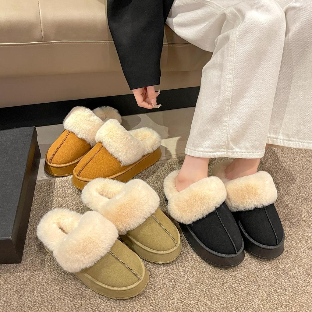 Fashion Winter Fluffy Women Cotton Slippers Warm Short Plush Non-slip Cozy Soft Fuzzy Snow Boots Indoor Fleece Lined Fur Platform Shoes
