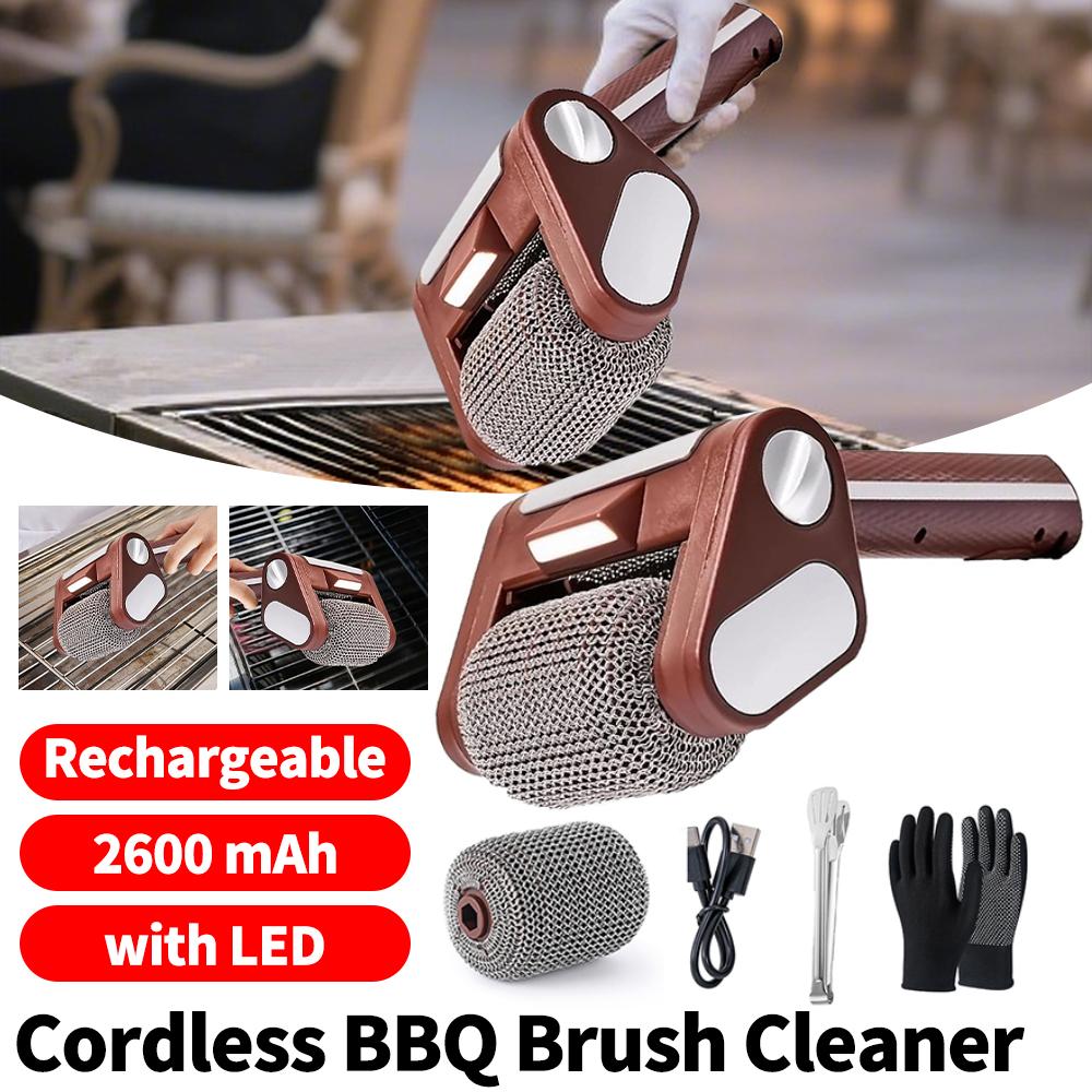 Grill Cleaner Brush Without Bristles with LED Light Cordless Rechargeable BBQ Brush Cleaner for Outdoor BBQ Bathroom and Kitchen