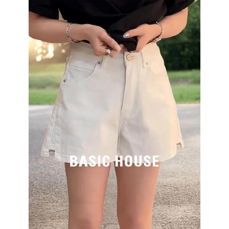Basic House Women s White High-Waist Denim Shorts 2XL