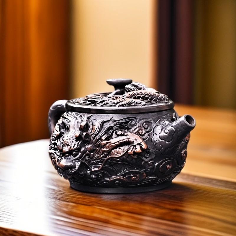 Divine Dragon Purple Pottery Vintage Teapot Carve Kung Fu Teapot Single Teapot Pu'er Tea Making Device Tea Sets Chinese Tea Pot