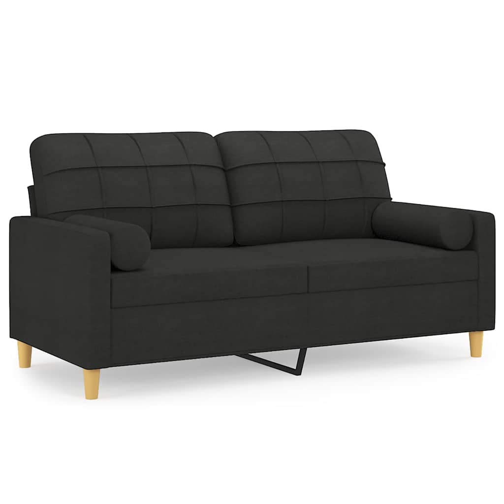 Vidaxl 2-Osobowa Sofa Z Poduszkami, Czarna, 140 Cm, Tkanina