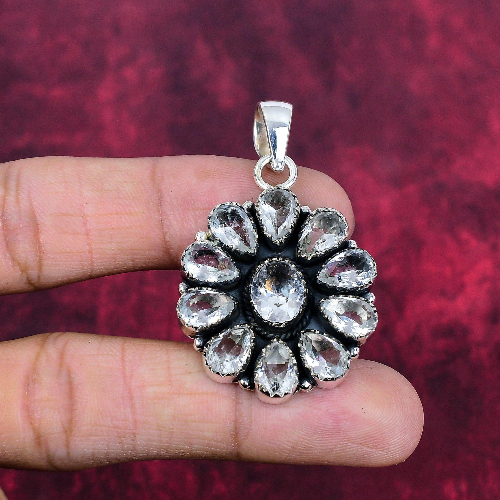 

Подвеска из чистого серебра 925 пробы с белым топазом, подвеска из драгоценных камней ручной работы на День памяти 1.96 Inches