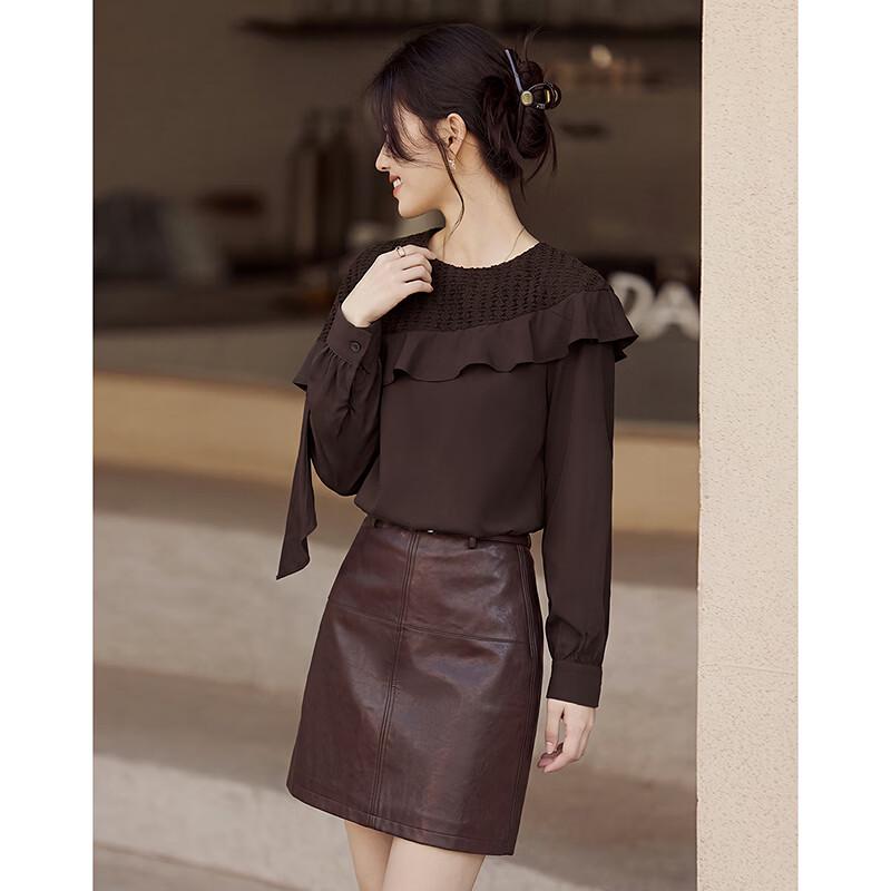Autumn Ruffle-Spliced Knit Blouse