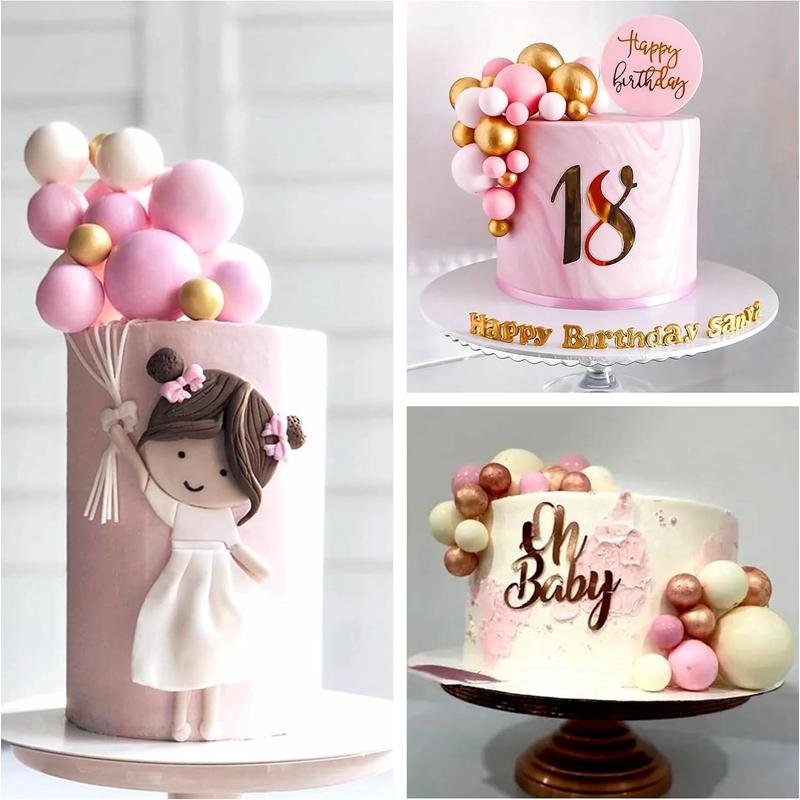 20Pcs Cake Topper Gold Silver Ball Happy Birthday Cake Topper Decoration DIY Cupcake Flag Ornament Wedding Christmas Ball Decor