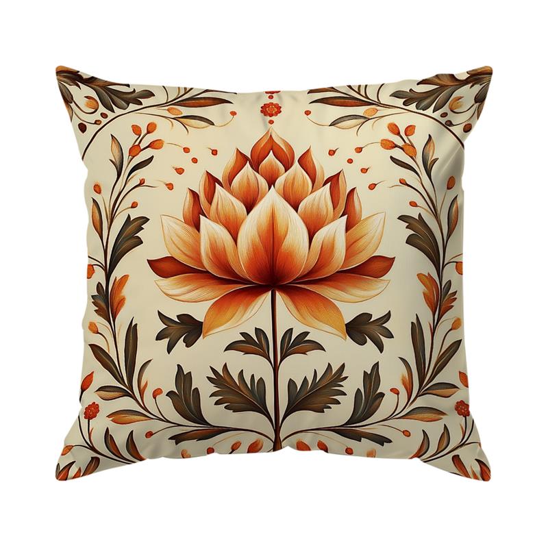 Housse de coussin Bohème Vintage Fleur Imprimée Polyester 45x45cm Housse de coussin d'appoint Décorative Canapé Lit Coussin Housse de coussin Décoration de la maison 45x45cm