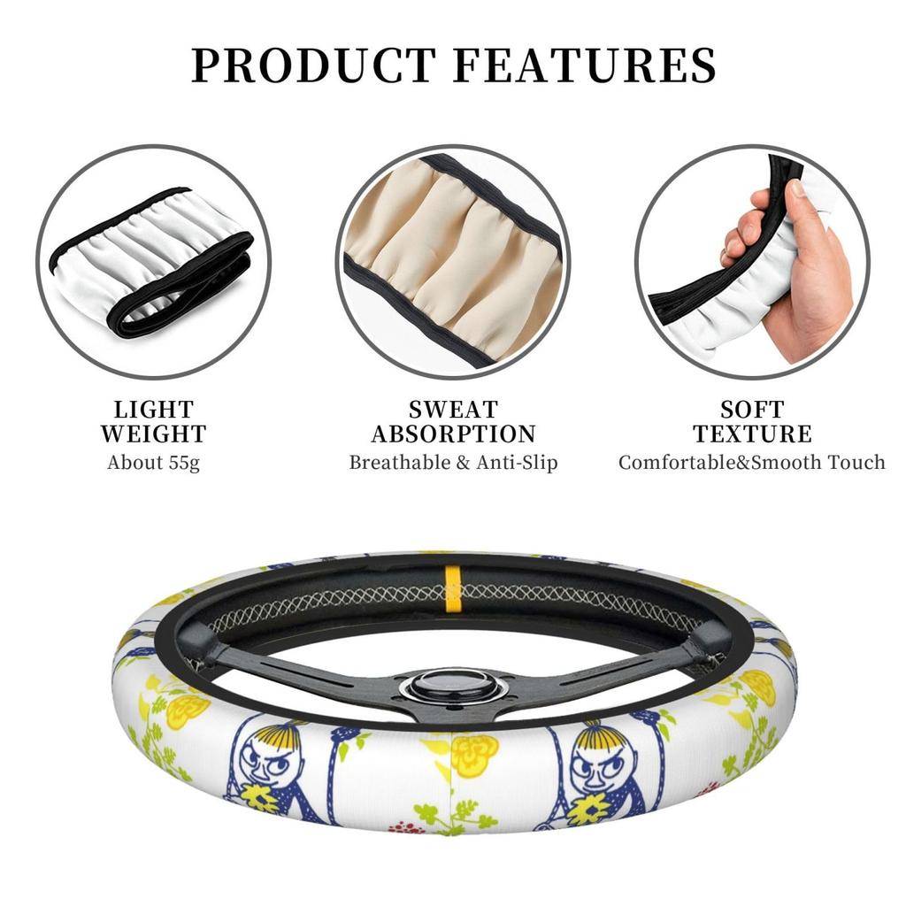 Moomin Steering Wheel Cover, Mini Car, Extendable Handle, Anti-Slip, Stylish, Four Seasons, General, 15.0 Inches (38 Cm)