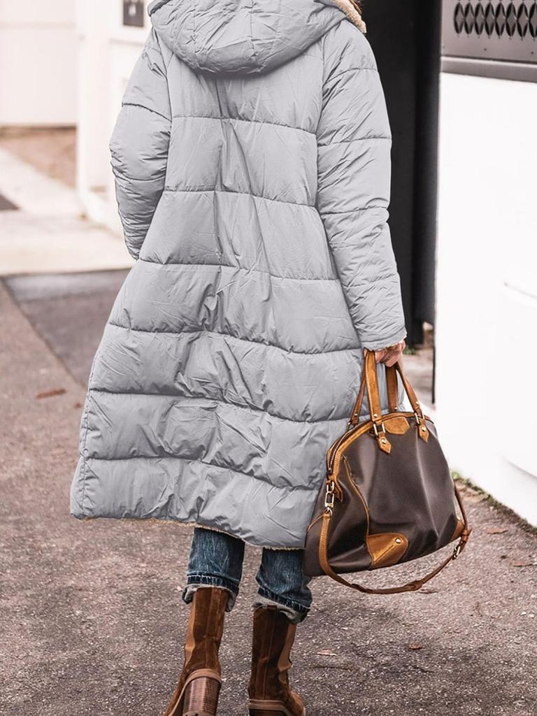 Giacca in Cotone con Cappuccio a Colore Solido Manica Lunga Cappotto in Pile Spesso Caldo Soprabito