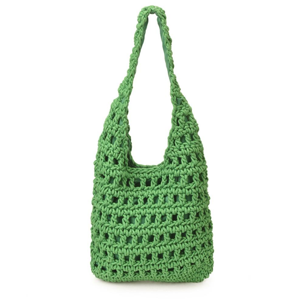 Braided Crochet Tote Bag Solid Color Beach Bag Fashion Hollow Out Knitted Weave Bag  Daily