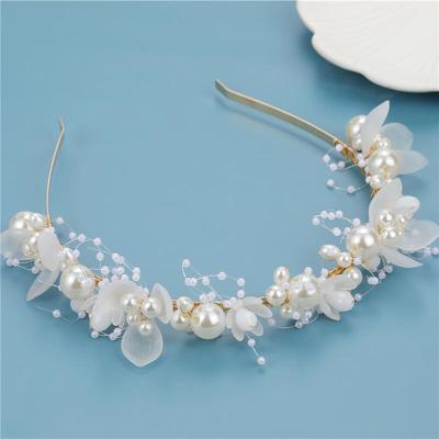 Handmade White Flower Bridal Headband - Beaded Headdress and Flower Girl Crown.
