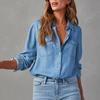 Women Denim Shirts Solid Color Turn Down Collar Long Sleeve Jean Blouses Single Breasted Loose Casual Tops Streetwear