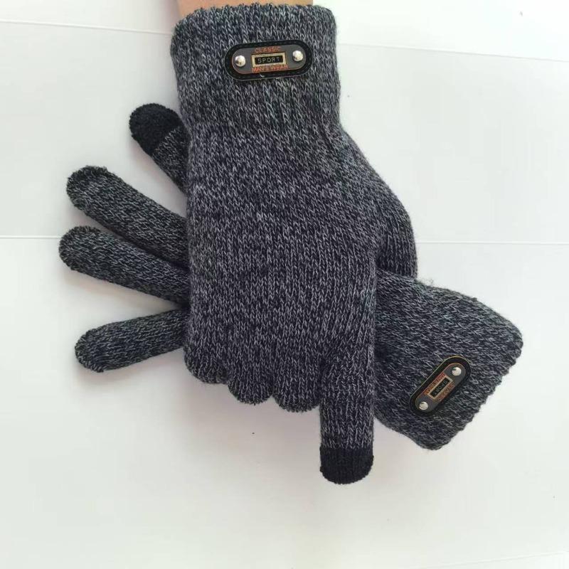 Zhongqing Men's Knitted Wool Magic Gloves Winter Warm and Cold-proof Double Layer Thickened and Fleece Pure Black